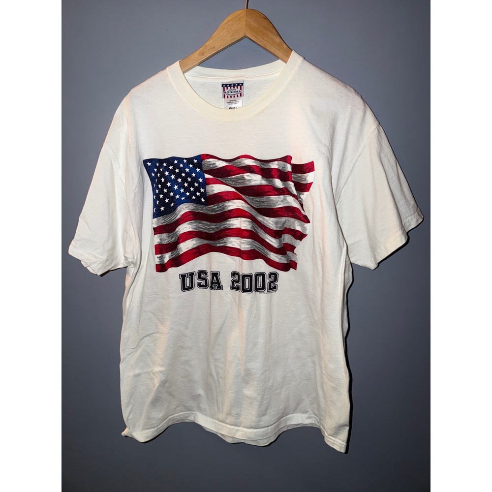 Sonoma Jean‎ Company Mens USA 2002 American Flag Graphic T-Shirt White Large